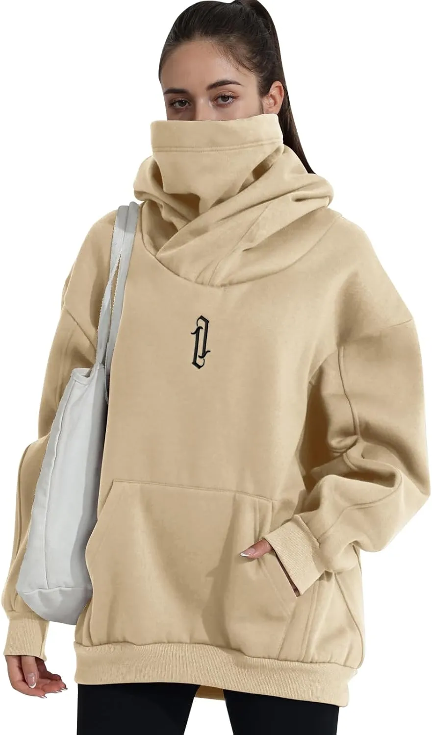 Womens Fleece Hoodie with Scarf Soft Cotton Oversized Pullover Casual Hooded Sweatshirts Fall Winter Clothes