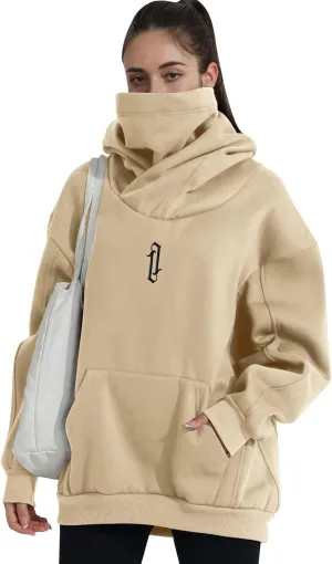 Womens Fleece Hoodie with Scarf Soft Cotton Oversized Pullover Casual Hooded Sweatshirts Fall Winter Clothes