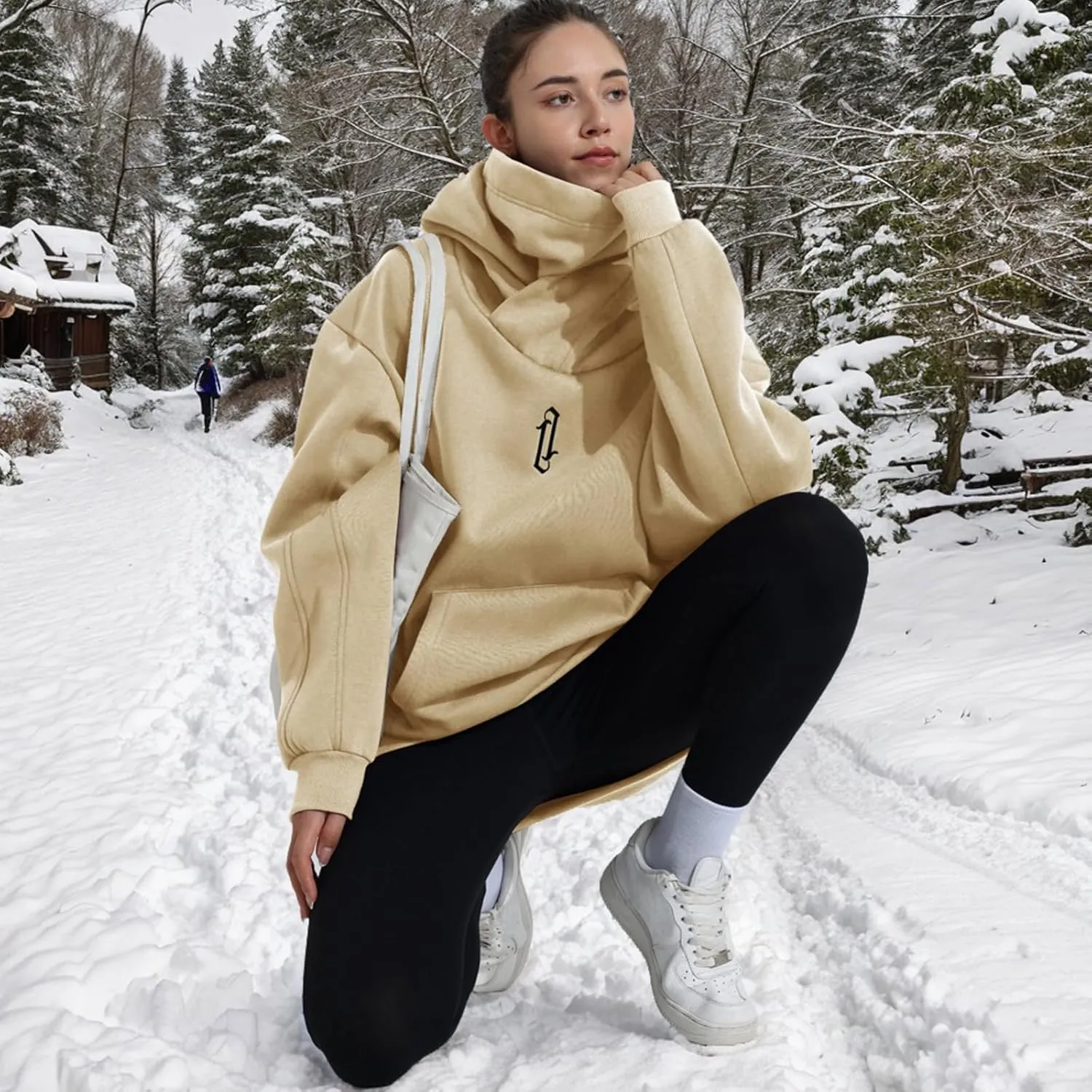 Womens Fleece Hoodie with Scarf Soft Cotton Oversized Pullover Casual Hooded Sweatshirts Fall Winter Clothes