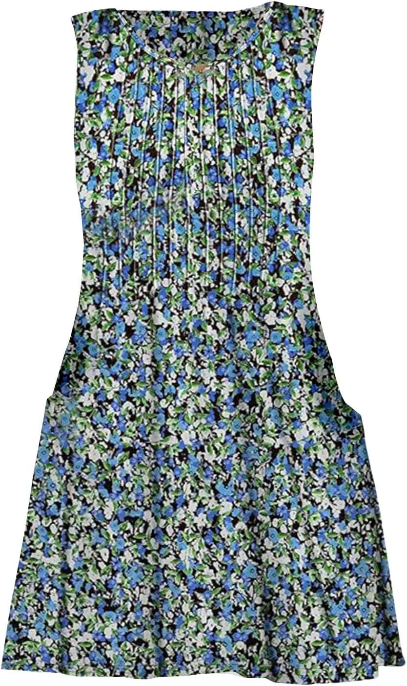 Women's Floral Summer Mini Dresses Ruffle Straps Boho A-Line Babydoll Tank Sundress Beach Vacation Short Dresses