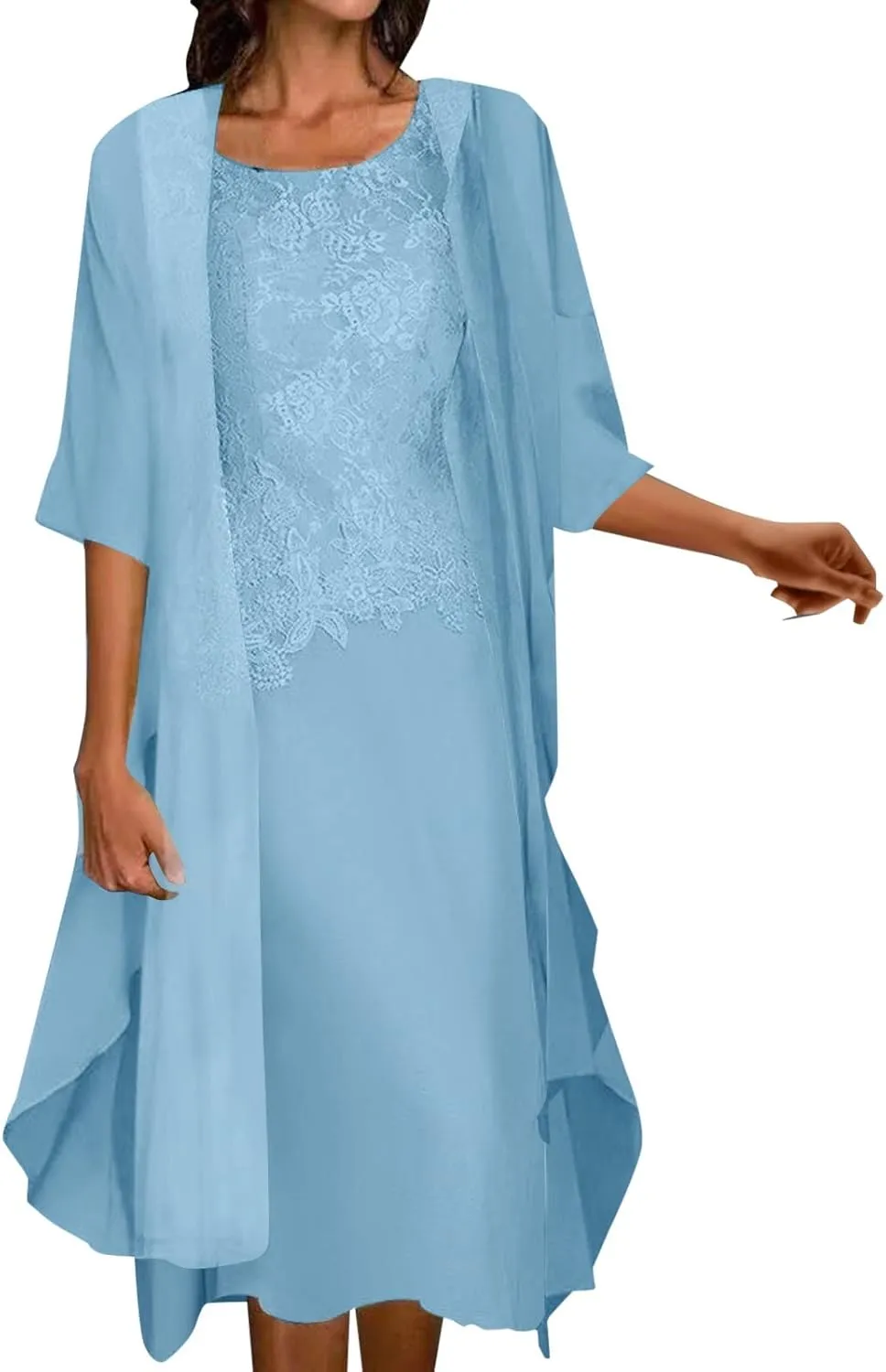 Womens Flowy Floral Dresses With Jacket 2 Piece Set 3/4 Sleeve Sheer Summer Wedding Guest Dress Boho Formal Midi Sundress