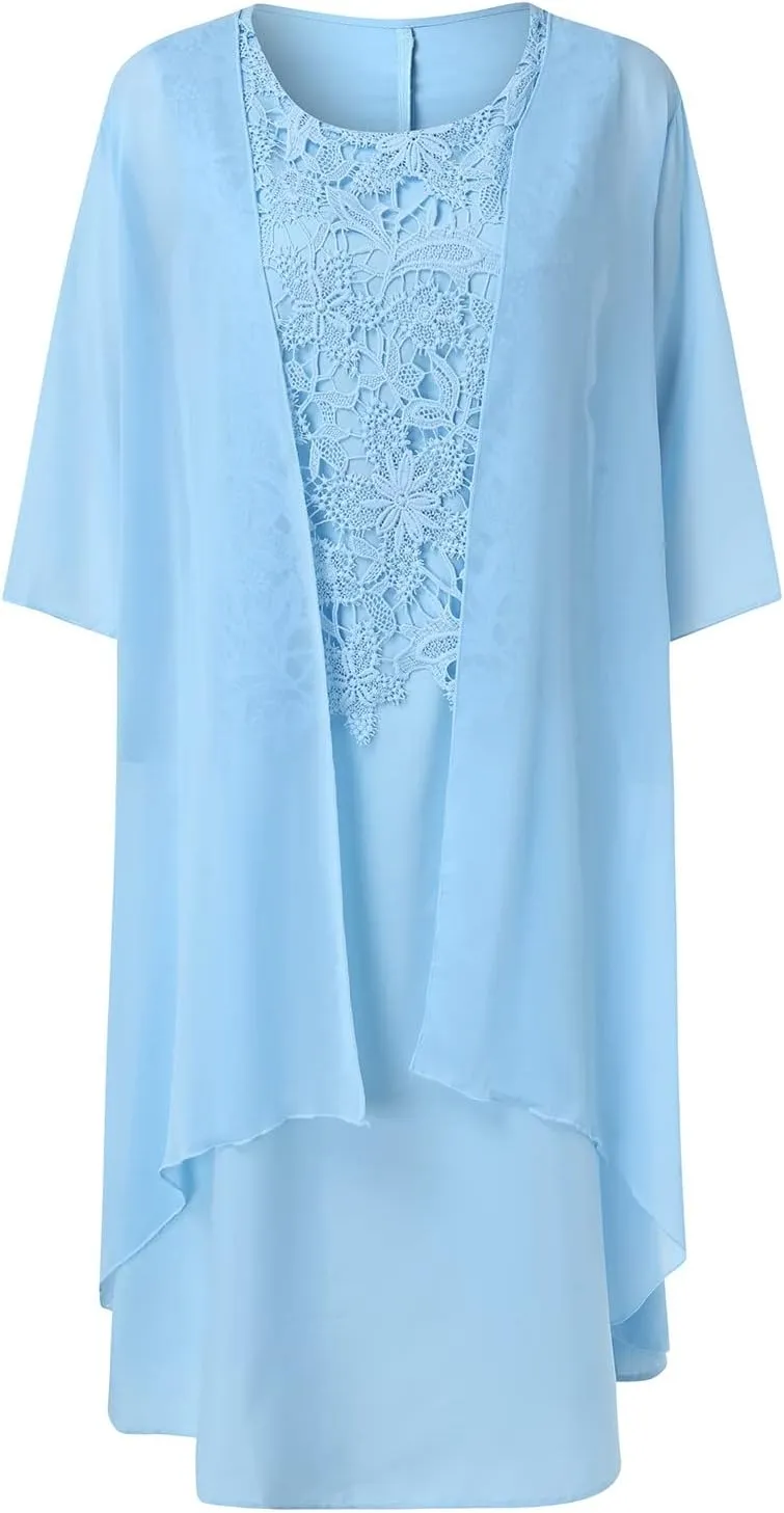 Womens Flowy Floral Dresses With Jacket 2 Piece Set 3/4 Sleeve Sheer Summer Wedding Guest Dress Boho Formal Midi Sundress