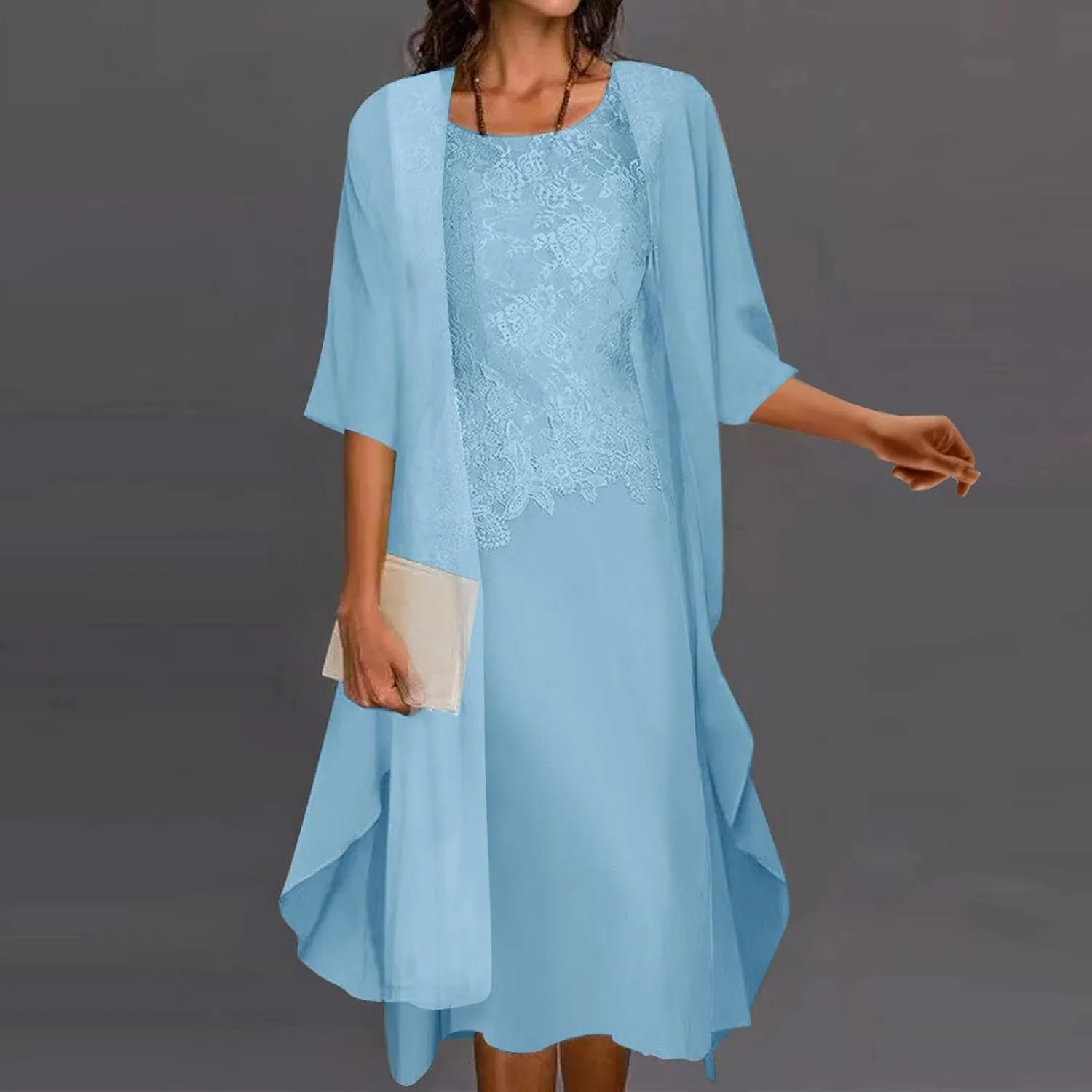 Womens Flowy Floral Dresses With Jacket 2 Piece Set 3/4 Sleeve Sheer Summer Wedding Guest Dress Boho Formal Midi Sundress