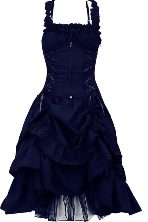 Women's Gothic Dress Square Neck Sleeveless Ruffle Steampunk Costume Victorian Outfit Halloween Masquerade Dresses
