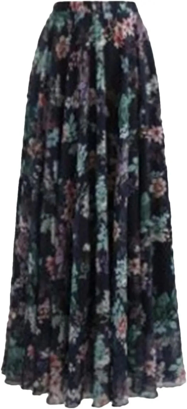 Women's High Waist Boho Floral Maxi Skirt Casual Flowy Swing Pleated A Line Beach Long Skirts