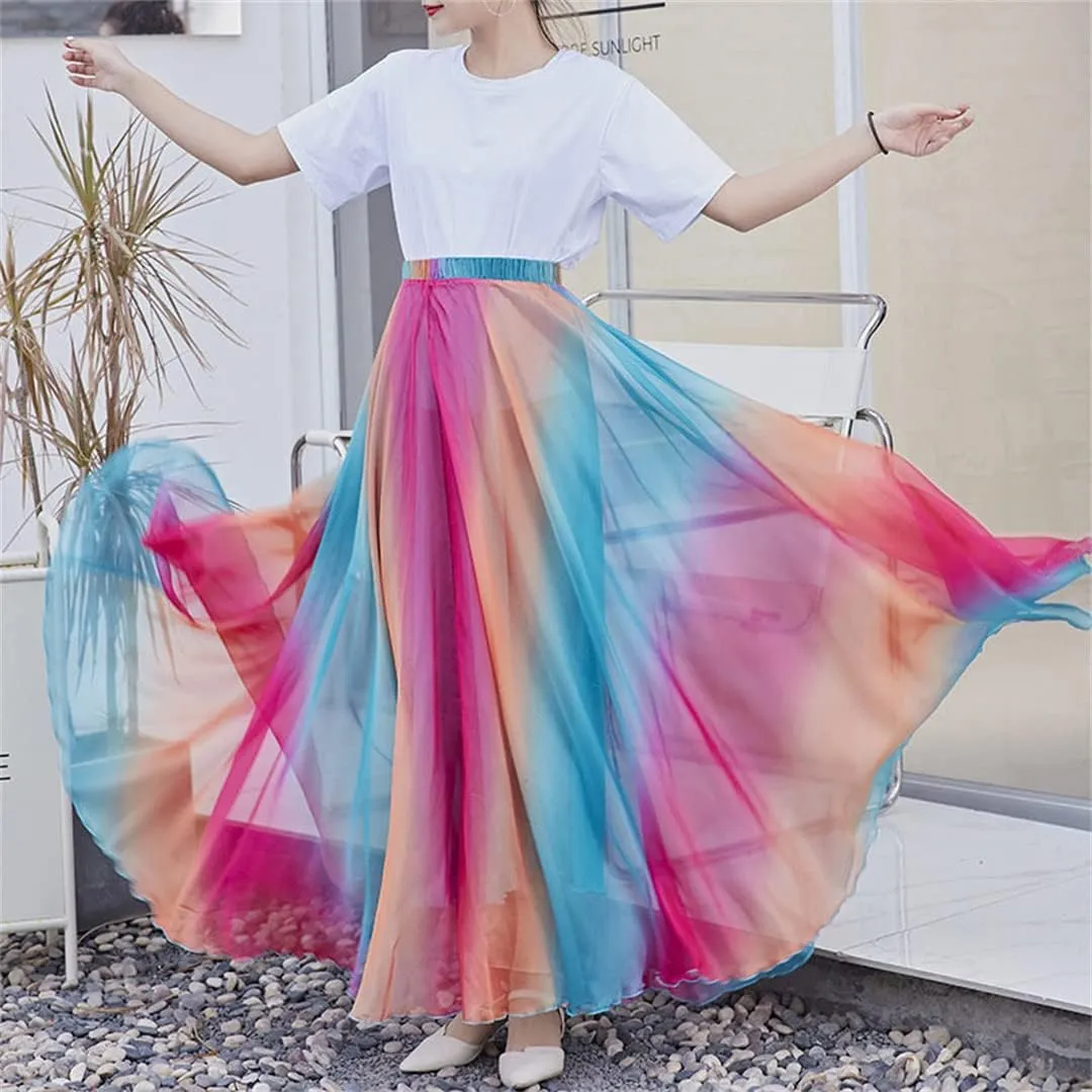 Women's High Waist Boho Floral Maxi Skirt Casual Flowy Swing Pleated A Line Beach Long Skirts