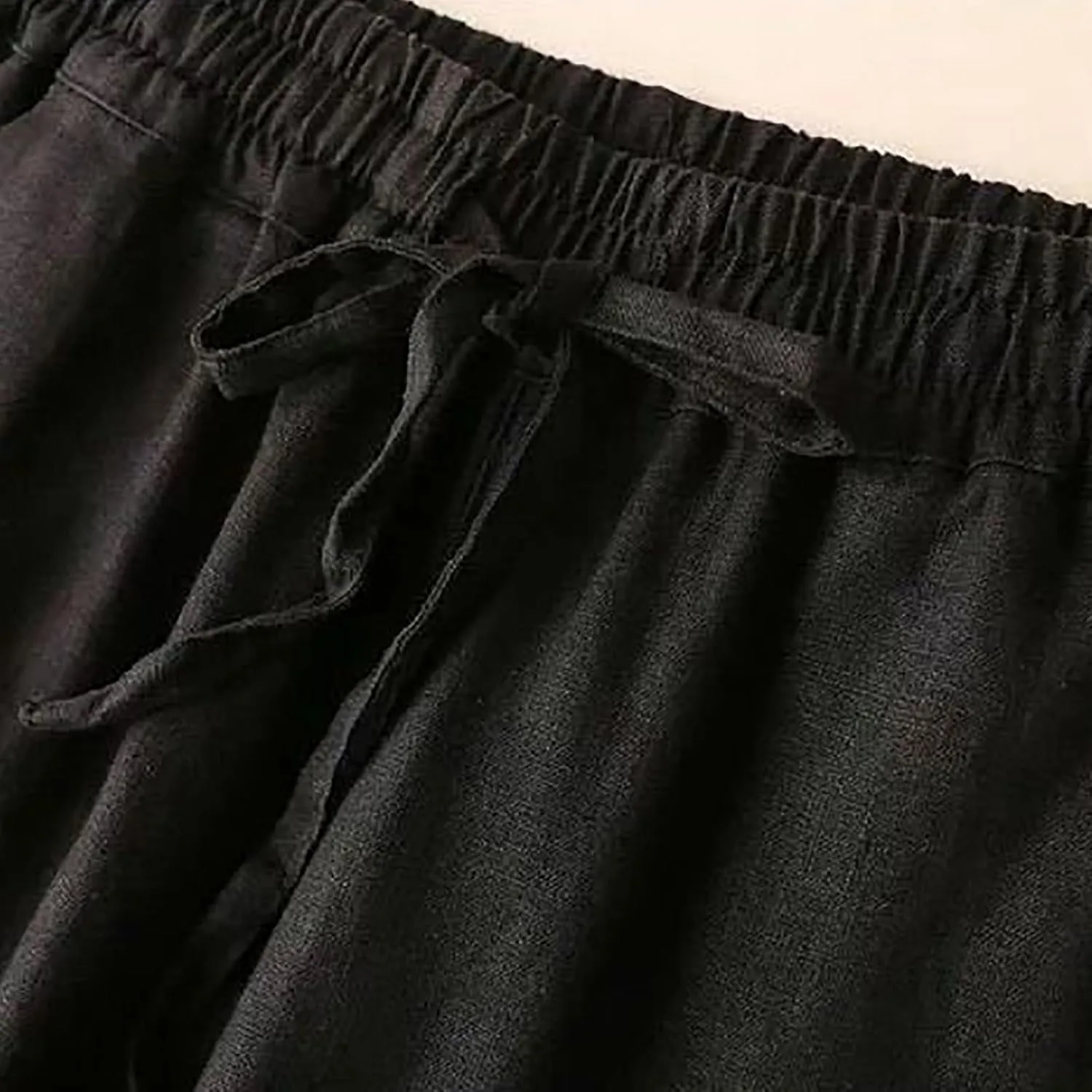 Women's High Waist Linen Wide Leg Pants - Lightweight Solid Color Loose Fit Trousers, Slimming Summer Palazzo Pants