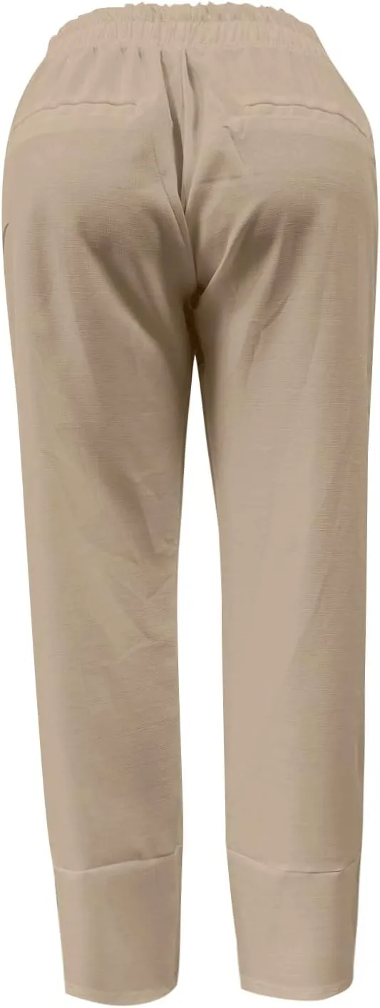Women's High Waist Pants Drawstring Cargo Capri Pants Pockets Drawstring Causal Palazzo Pants Trousers with Pockets