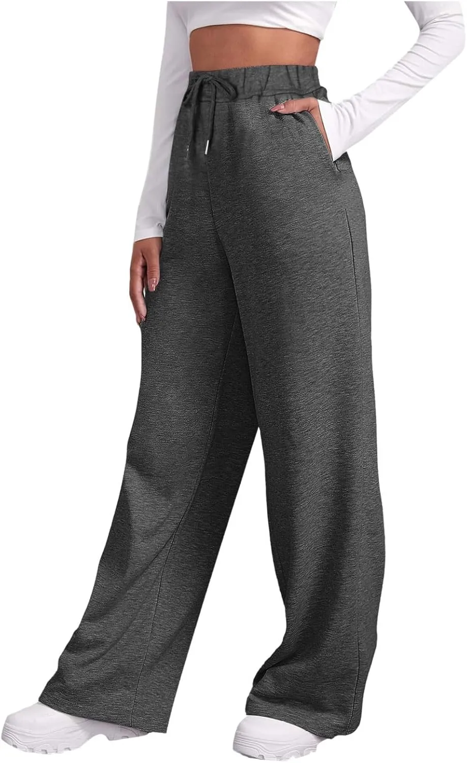 Women's High Waisted Sweatpants Drawstring Baggy Elastic Waist Straight Wide Leg Track Pants Stretchy Loose Trousers