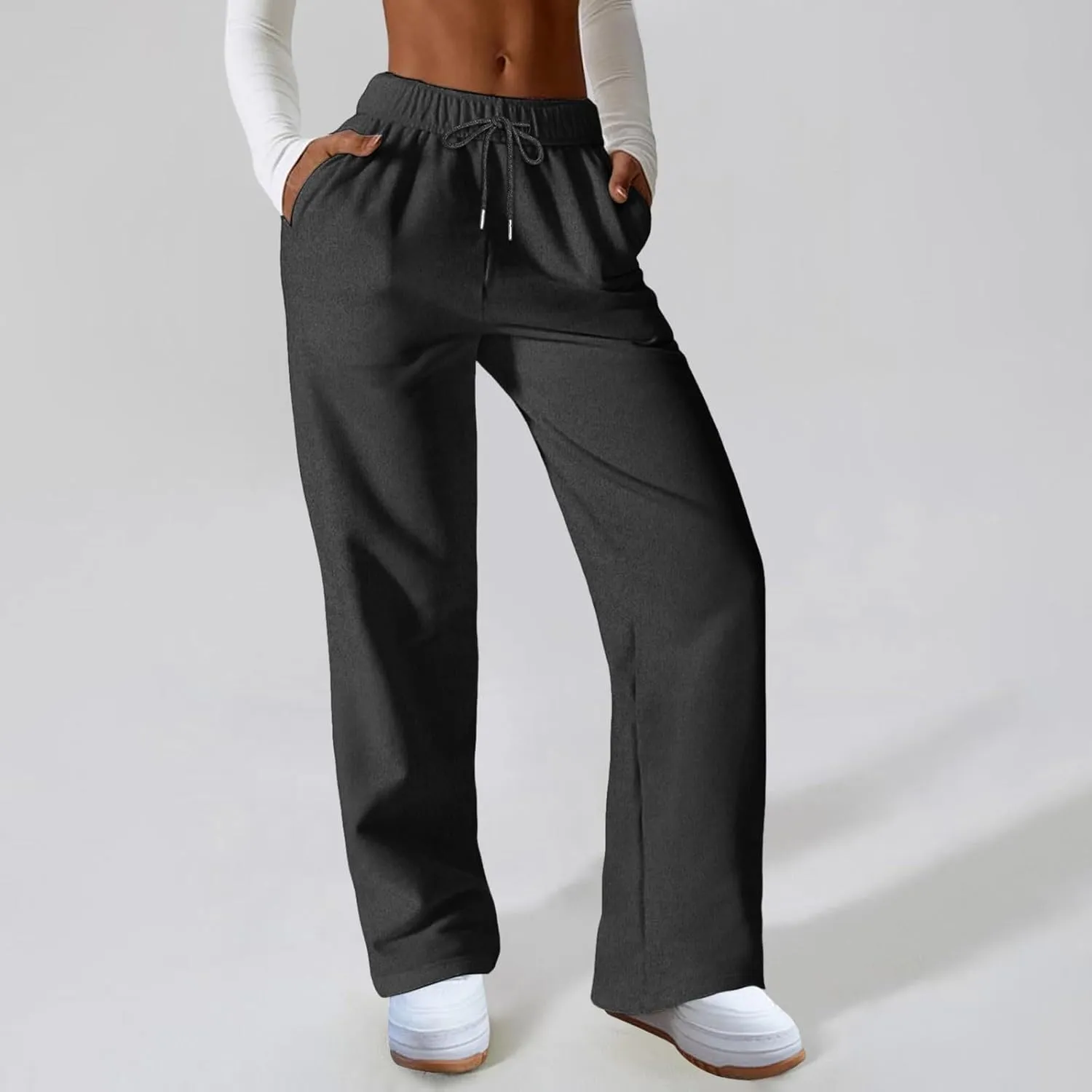 Women's High Waisted Sweatpants Drawstring Baggy Elastic Waist Straight Wide Leg Track Pants Stretchy Loose Trousers