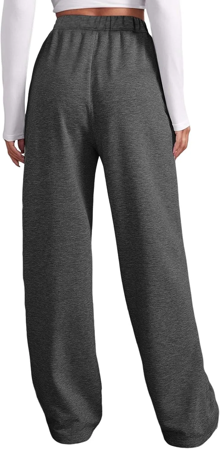 Women's High Waisted Sweatpants Drawstring Baggy Elastic Waist Straight Wide Leg Track Pants Stretchy Loose Trousers