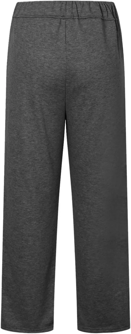 Women's High Waisted Sweatpants Drawstring Baggy Elastic Waist Straight Wide Leg Track Pants Stretchy Loose Trousers
