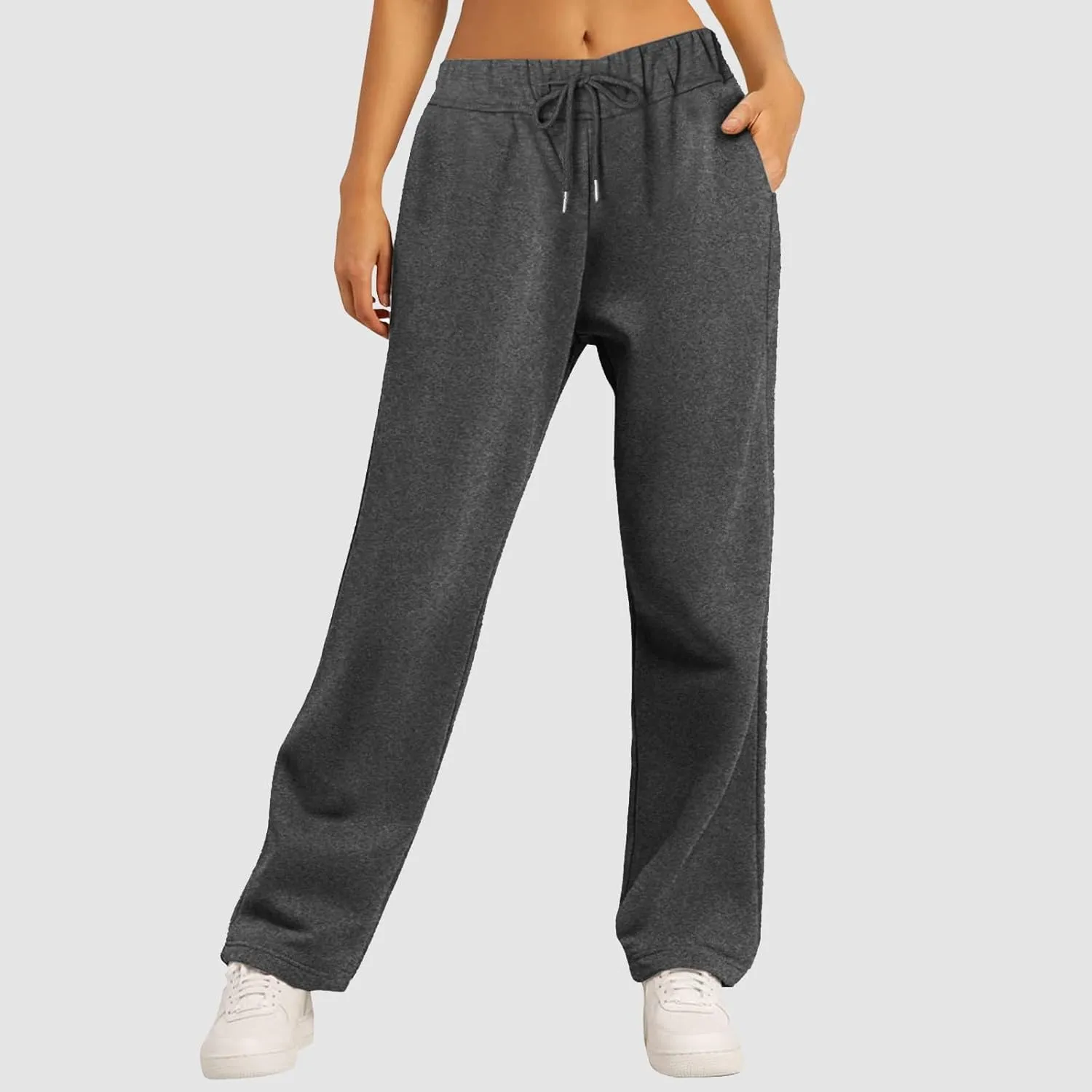 Women's High Waisted Sweatpants Drawstring Baggy Elastic Waist Straight Wide Leg Track Pants Stretchy Loose Trousers
