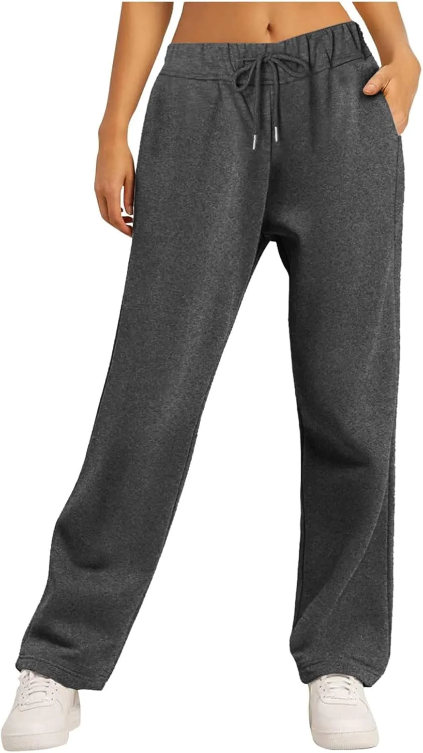 Women's High Waisted Sweatpants Drawstring Baggy Elastic Waist Straight Wide Leg Track Pants Stretchy Loose Trousers