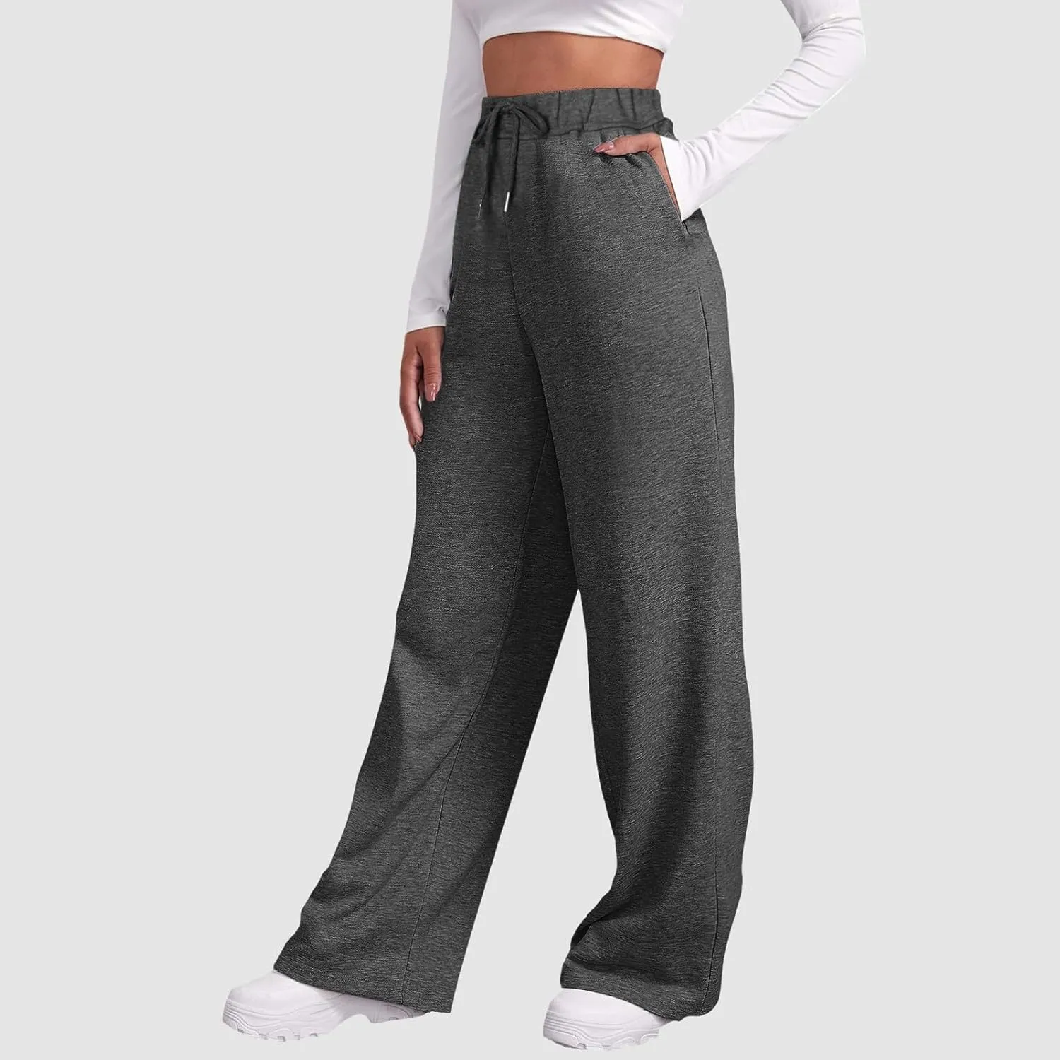 Women's High Waisted Sweatpants Drawstring Baggy Elastic Waist Straight Wide Leg Track Pants Stretchy Loose Trousers