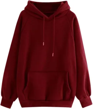 Women's Hoodies Casual Long Sleeve Pullover Tops Pocket Solid Oversized Fall Winter Lightweight Hooded Sweatshirts
