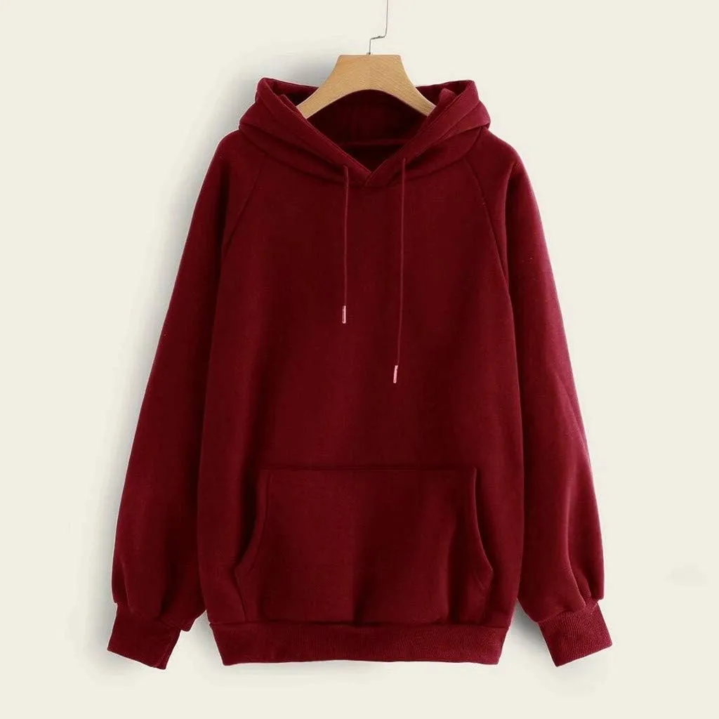 Women's Hoodies Casual Long Sleeve Pullover Tops Pocket Solid Oversized Fall Winter Lightweight Hooded Sweatshirts