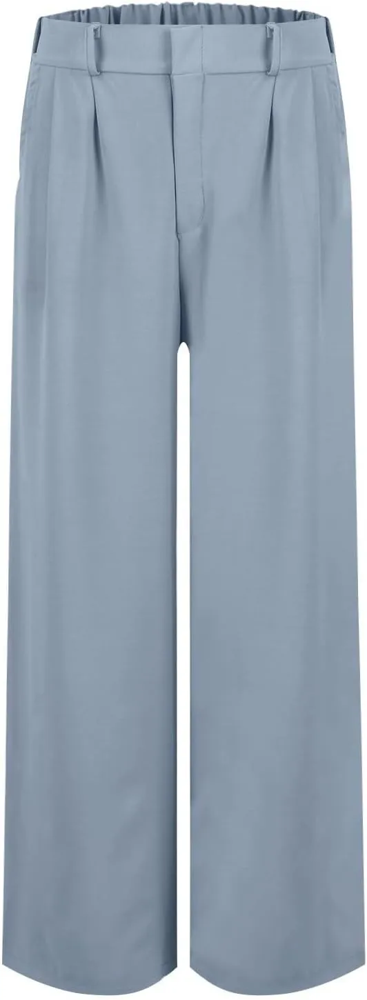 Women's Linen Pants Fashion Straight Leg High Waisted Dress Trousers Loose Casual Wide Leg Solid Color Vacation Pants