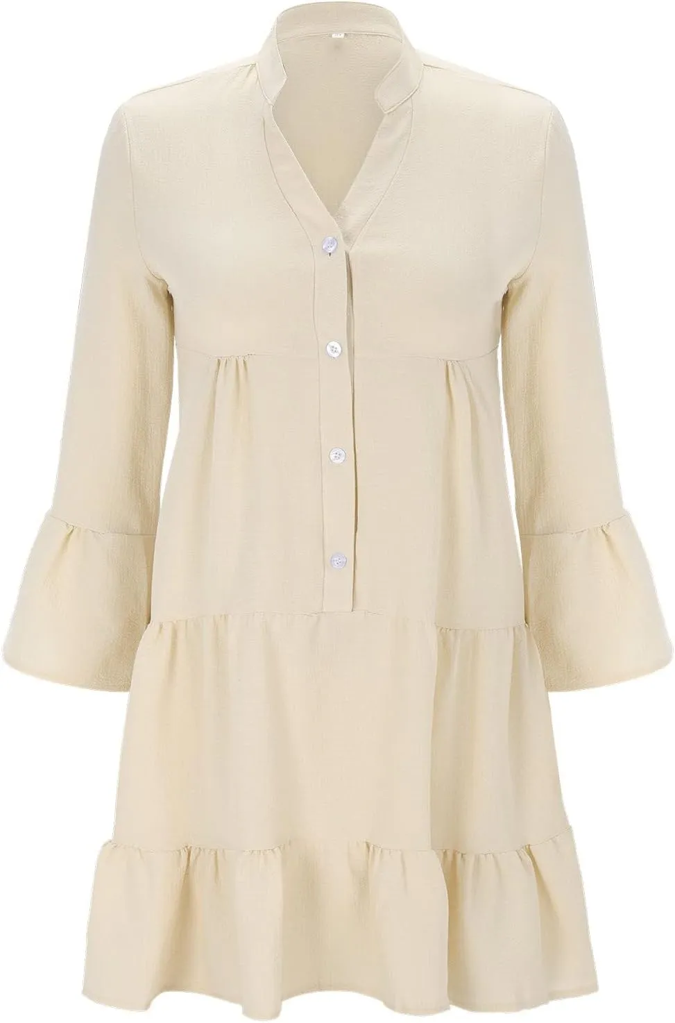 Women's Long Sleeve Botton Ruffle Dresses Casual Loose Swing Mini Dress Women Maxi Dresses Summer