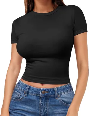Womens Long Sleeve Crewneck Slim fit T Shirts Sexy Cute Dressy Casual Fall Basic Tops Tee Tshirt Blouse
