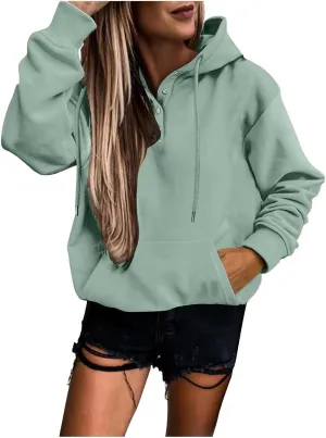 Women's Long Sleeve Oversized Pullover Solid Color Letter Print Hoodie Fall Winter Loose Sweatshirt with Pockets