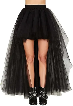Women's Long Tutu Tulle Bustle Skirt With Elastic Waist - Party High Low Mesh Net Lace Overlay Maxi