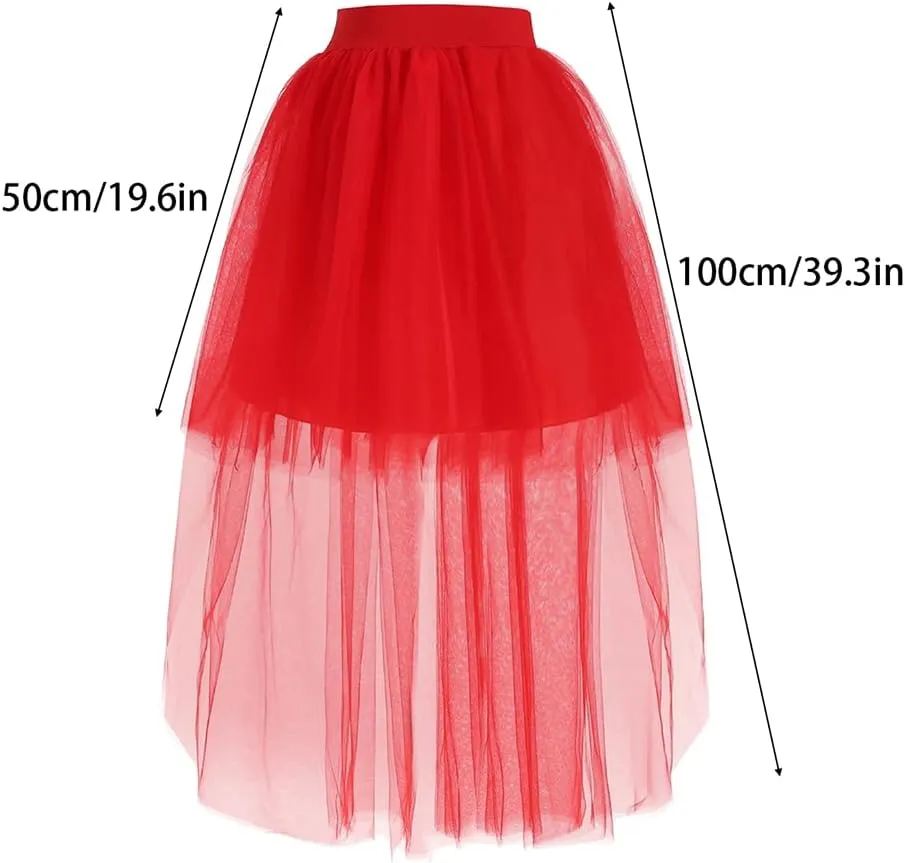 Women's Long Tutu Tulle Bustle Skirt With Elastic Waist - Party High Low Mesh Net Lace Overlay Maxi