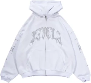 Womens Mens Y2K Zip Up Hoodies Sweatshirt Rhinestone Graphic Hoodies Long Sleeve Coat Plus Size 90S E-Girl Streetwear