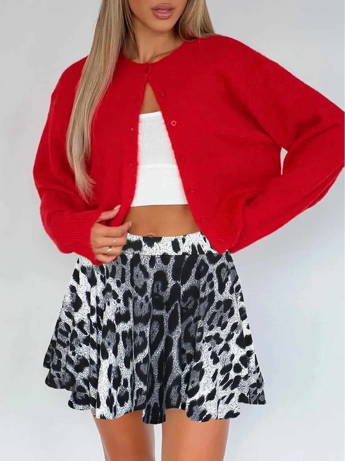 Women's Mini Skater Skorts Skirts - High Waisted Summer Y2K Pleated Flowy Athletic Flare Skirt with Shorts Underneath