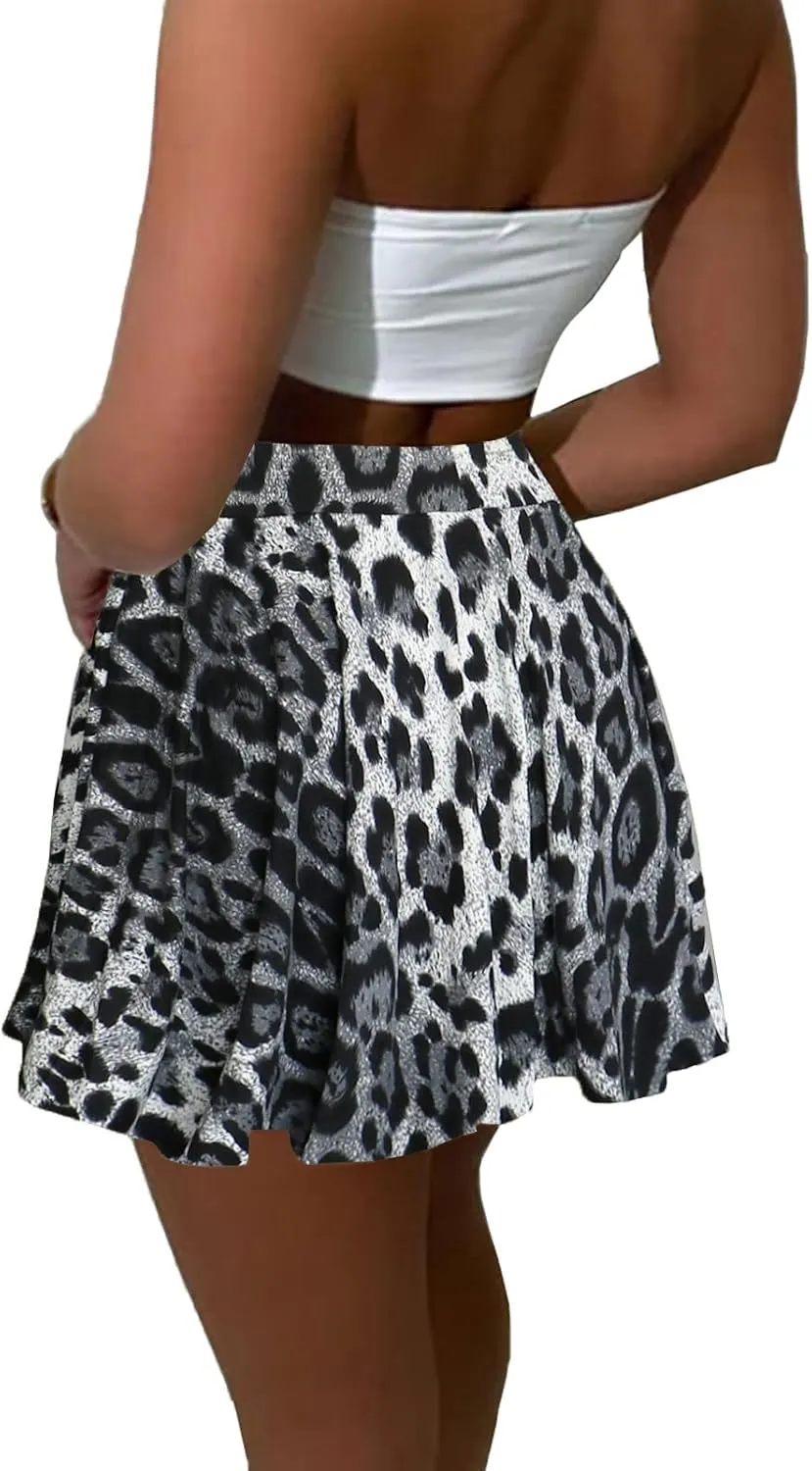 Women's Mini Skater Skorts Skirts - High Waisted Summer Y2K Pleated Flowy Athletic Flare Skirt with Shorts Underneath