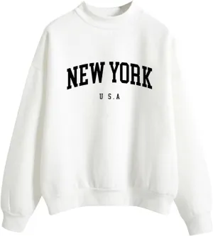 Womens New York Sweatshirt Round Neck Letter Graphic Cute Sweatshirt Oversized Casual Hoodie Teen Girls Fall Y2K Clothes