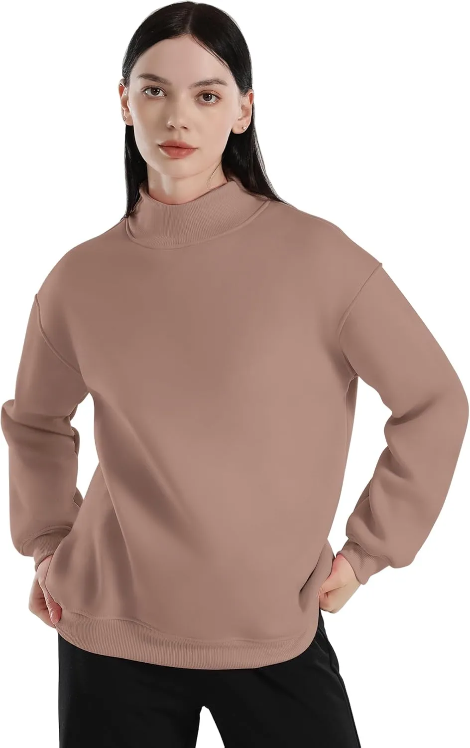 Womens Oversized Crew Neck Sweatshirt Turtleneck Pullover Long Sleeve Cute Hoodies Winter Clothes For Women Tops