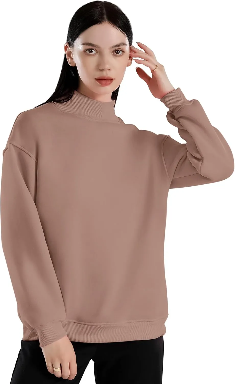Womens Oversized Crew Neck Sweatshirt Turtleneck Pullover Long Sleeve Cute Hoodies Winter Clothes For Women Tops
