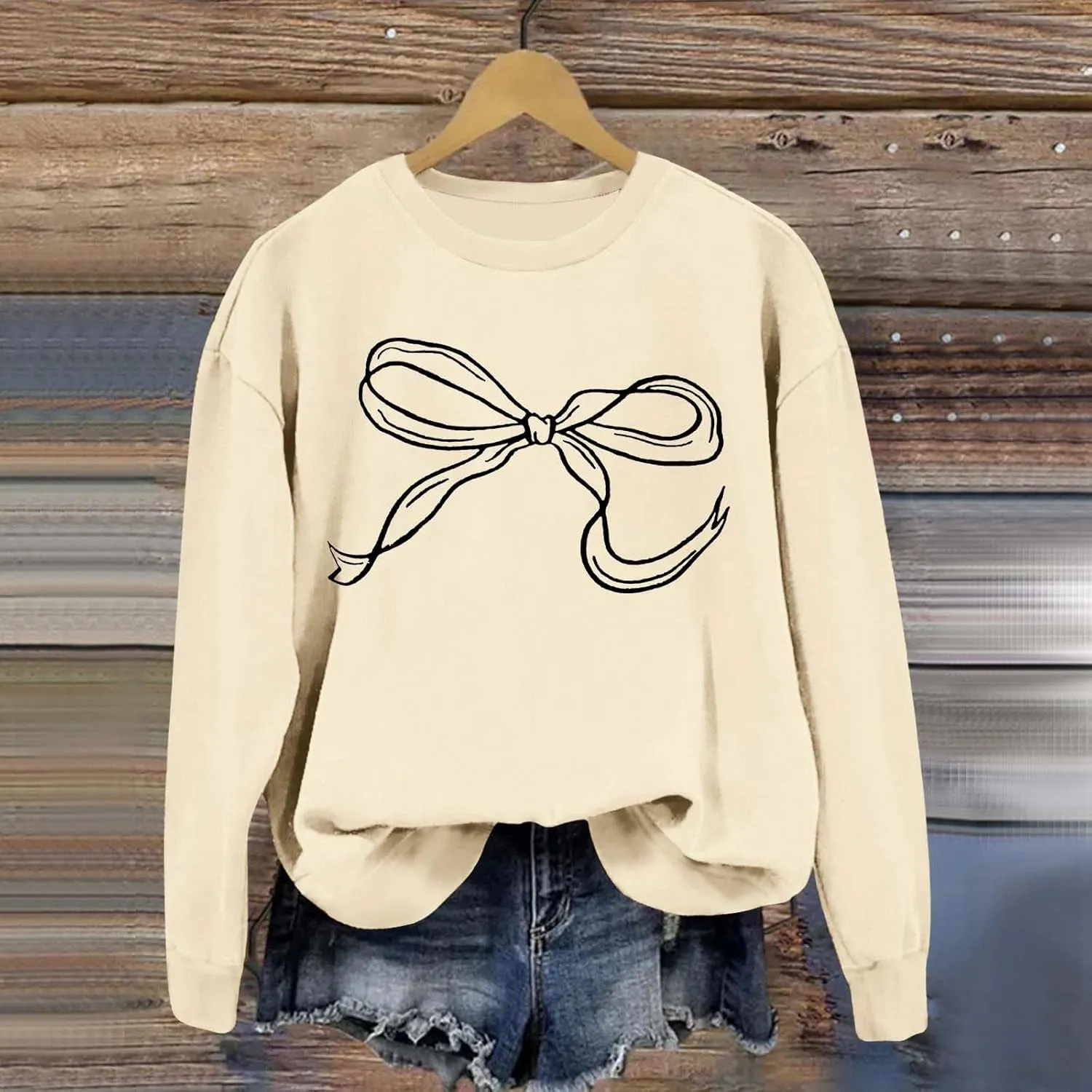 Womens Oversized Crewneck Sweatshirt Hoodies Women Cute Bow Graphic Sweatshirts Long Sleeve Fleece Pullover Bow Sweater Y2k
