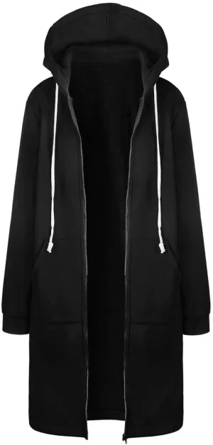 Women's Oversized Long Full Zip Hoodies Winter Warm Sweatshirts Fleece Jacket Fashion Long Sleeve Clothes Pockets