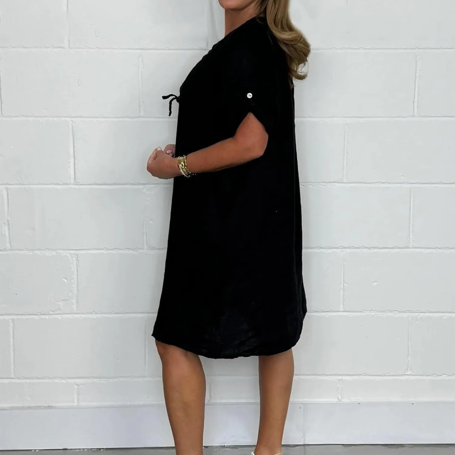 Womens Plus Size Linen Midi Dresses Trendy Summer Fall Long Sleeve Casual Button Elegant Formal Knee Length Dress