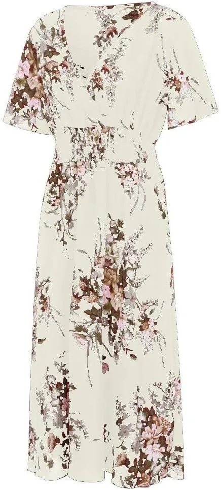 Womens Plus Size Summer Dress Short Sleeve Casual Floral Maxi Dresses High Waist Cocktail Flowy Wrap Sundress