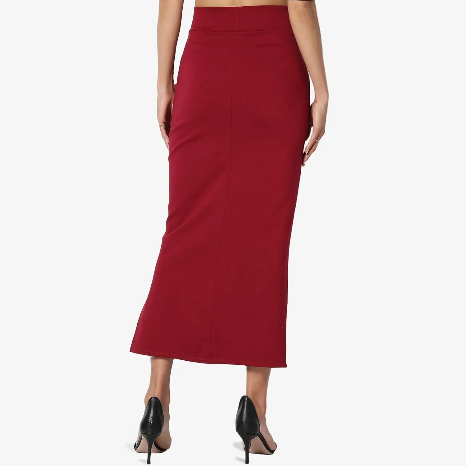 Women's S~3X Side Slit Ponte Knit High Waist Mid Calf Long Pencil Skirt Sweatshirt Skirt