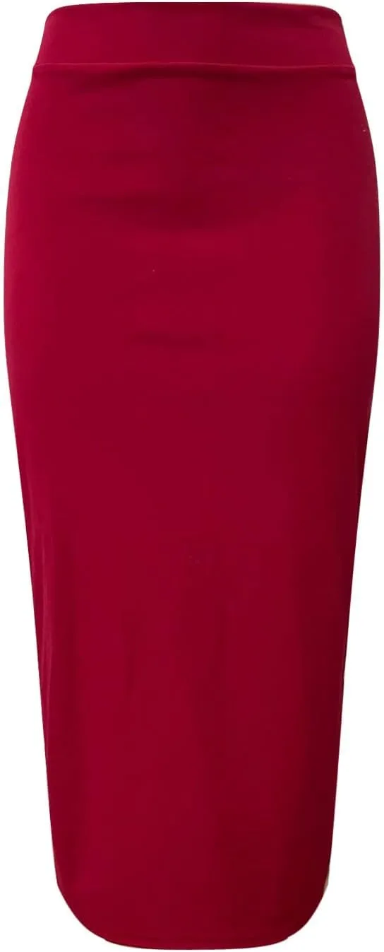 Women's S~3X Side Slit Ponte Knit High Waist Mid Calf Long Pencil Skirt Sweatshirt Skirt