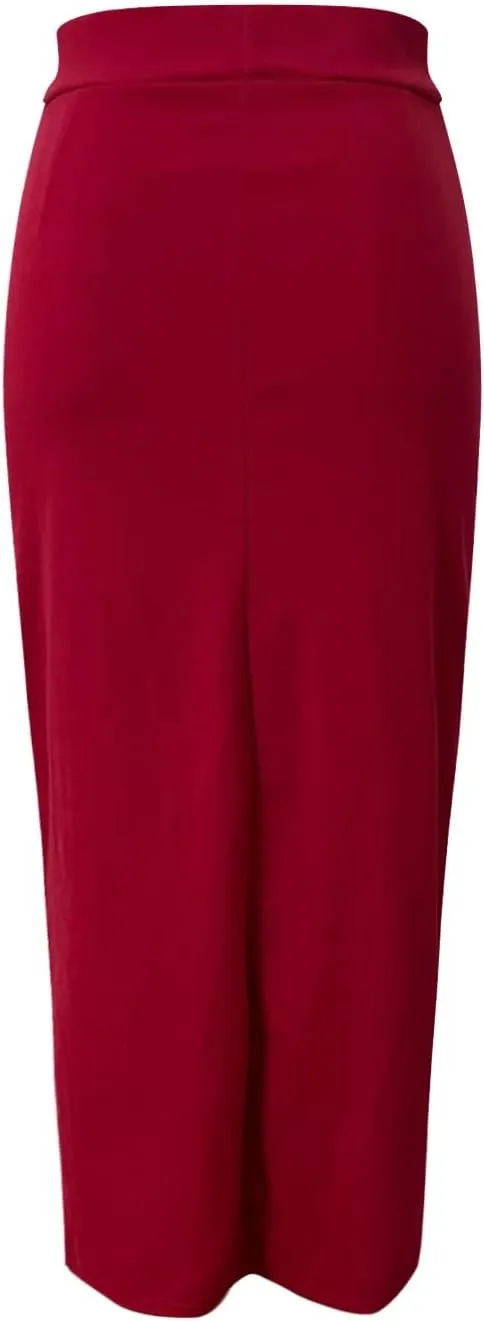 Women's S~3X Side Slit Ponte Knit High Waist Mid Calf Long Pencil Skirt Sweatshirt Skirt