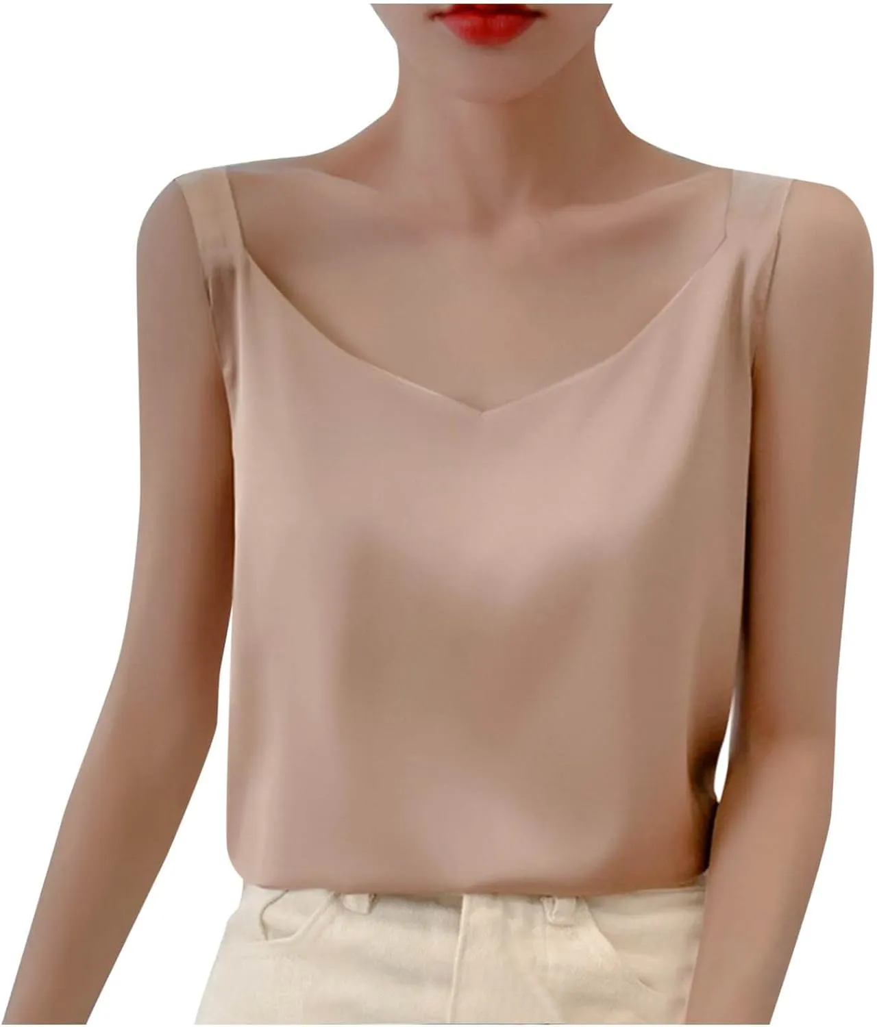 Women's Silk Satin Tank Tops V Neck Spaghetti Strap Sleeveless Camisole Solid Color Fashion Summer Basic Blouse