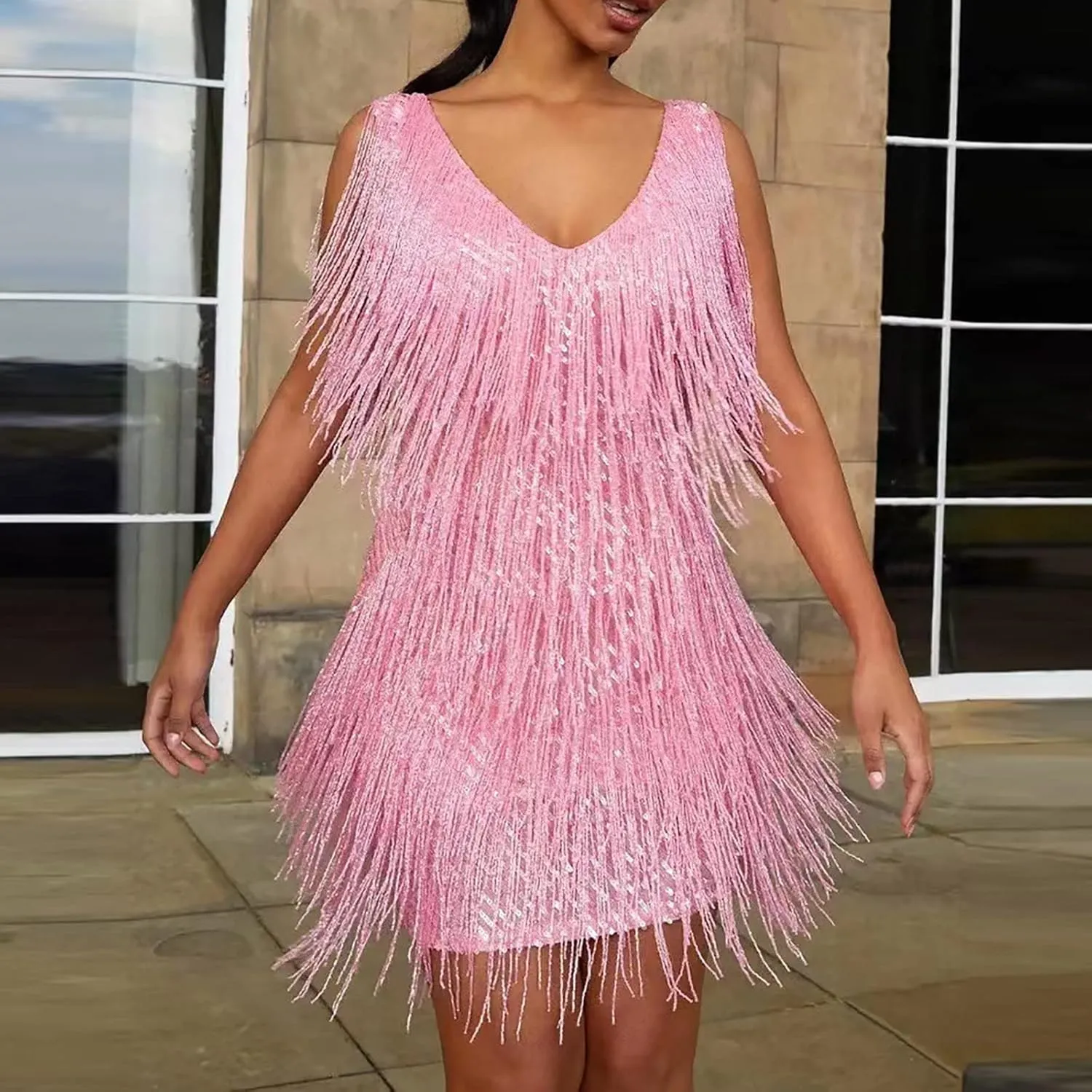 Women's Sleeveless Backless Sequin Evening Dress Elegant Sexy Tight Mini Dress Plus Size Women Print Dresses
