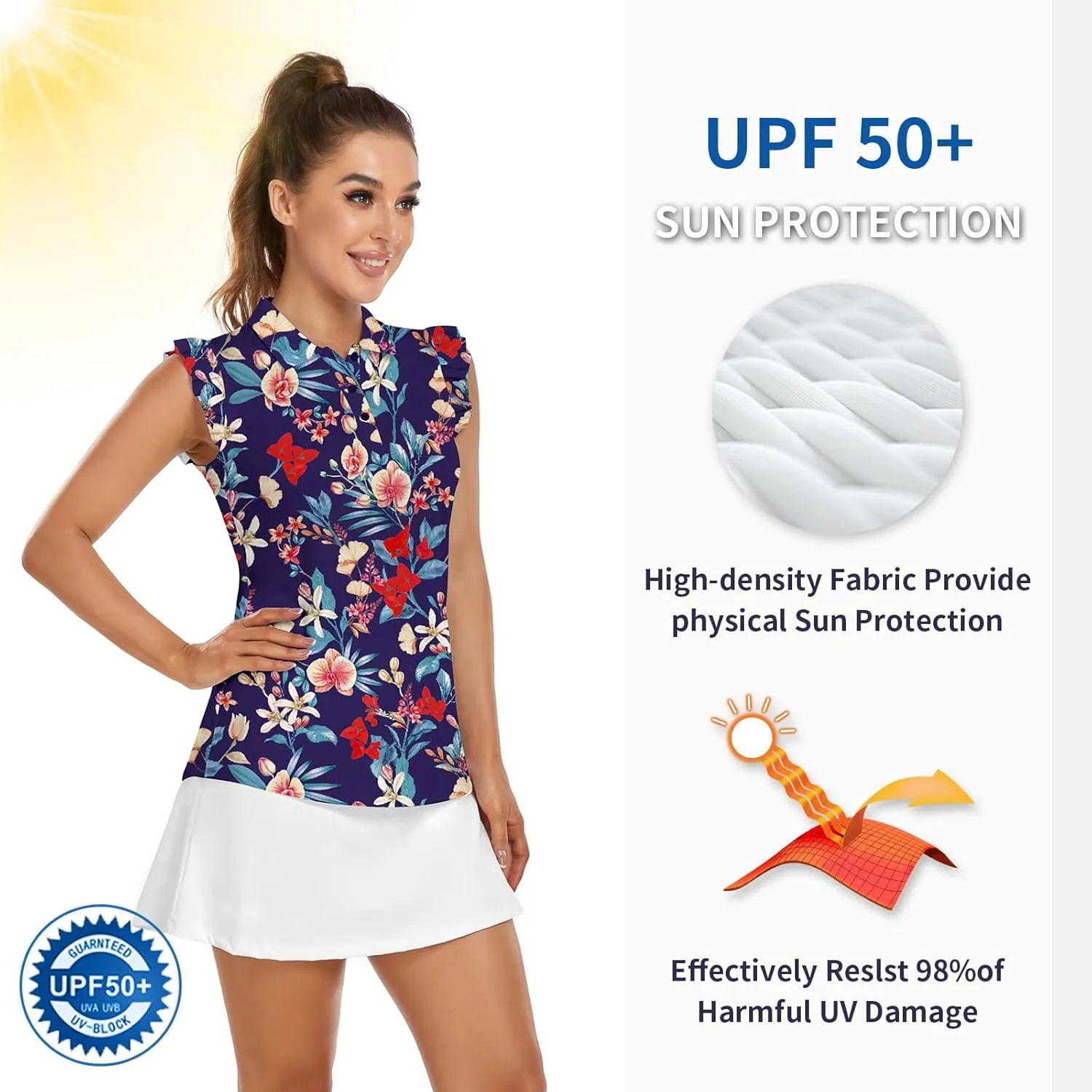 Womens Sleeveless Golf Shirt Ruffle Sleeve Polo Shirts Moisture Wicking Golf Apparel Tennis Shirts Golf Tank Tops