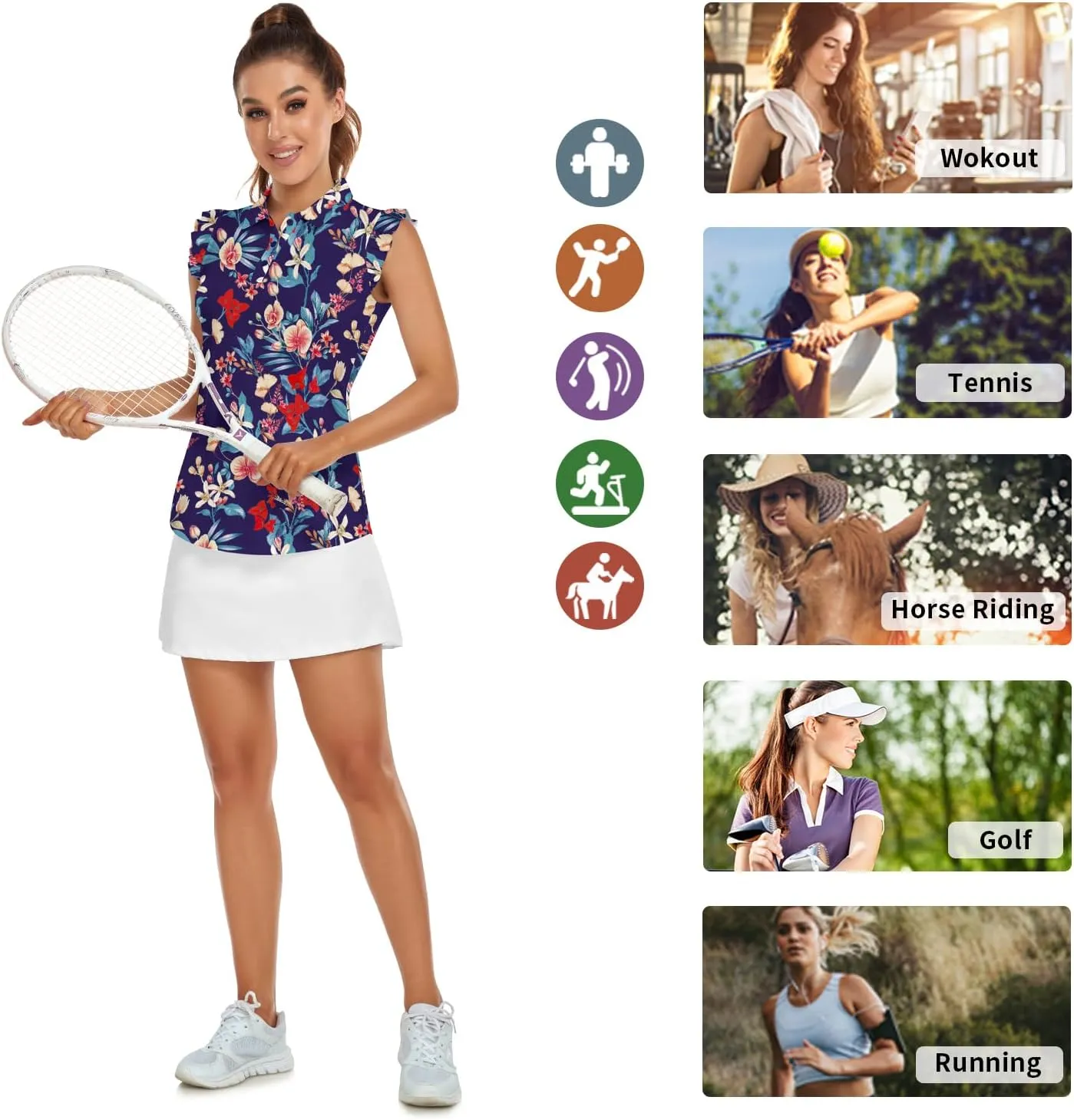 Womens Sleeveless Golf Shirt Ruffle Sleeve Polo Shirts Moisture Wicking Golf Apparel Tennis Shirts Golf Tank Tops