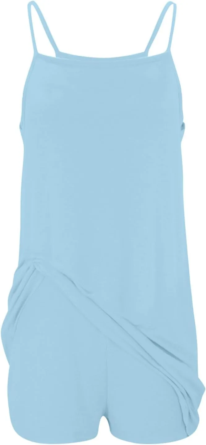 Womens Sleeveless Mini Dress with Built-in Shorts Summer Spaghetti Strap Romper Dresses Workout Sundress with Pockets