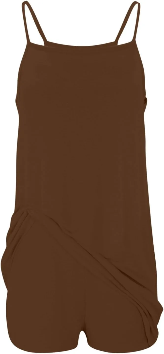 Womens Sleeveless Mini Dress with Built-in Shorts Summer Spaghetti Strap Romper Dresses Workout Sundress with Pockets