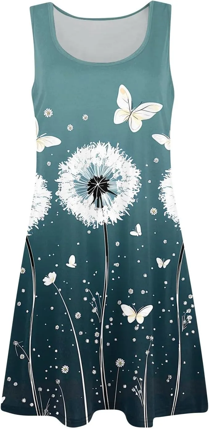 Women's Sleeveless Summer Dress with and Butterfly Print Casual Loose Fit for Beach and Daily Wear