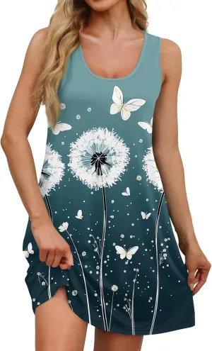 Women's Sleeveless Summer Dress with and Butterfly Print Casual Loose Fit for Beach and Daily Wear