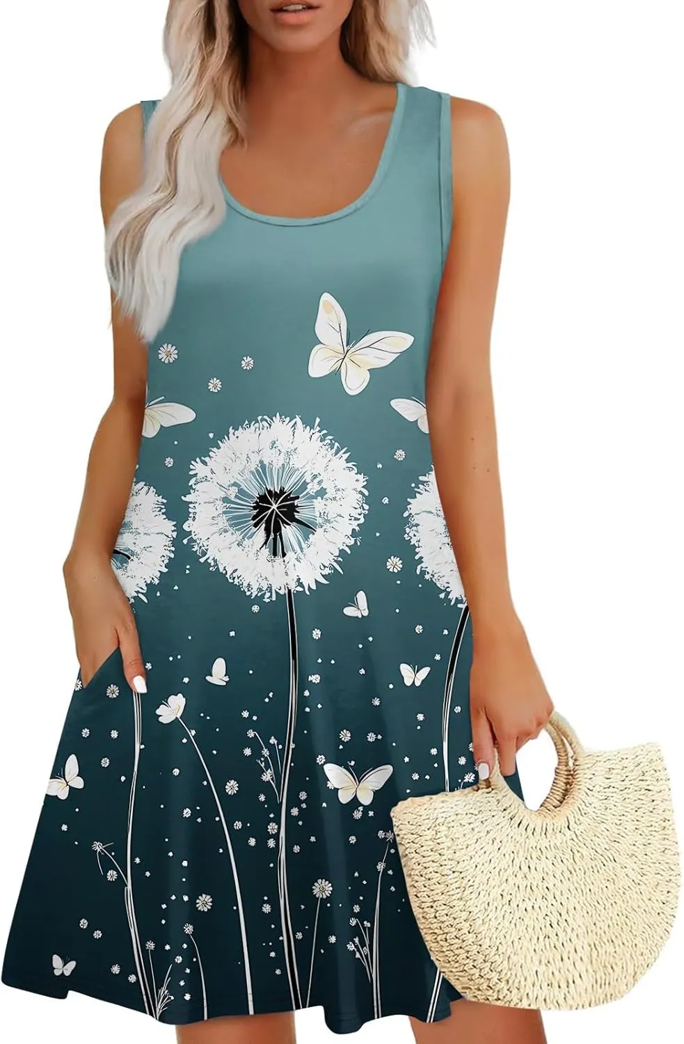 Women's Sleeveless Summer Dress with and Butterfly Print Casual Loose Fit for Beach and Daily Wear