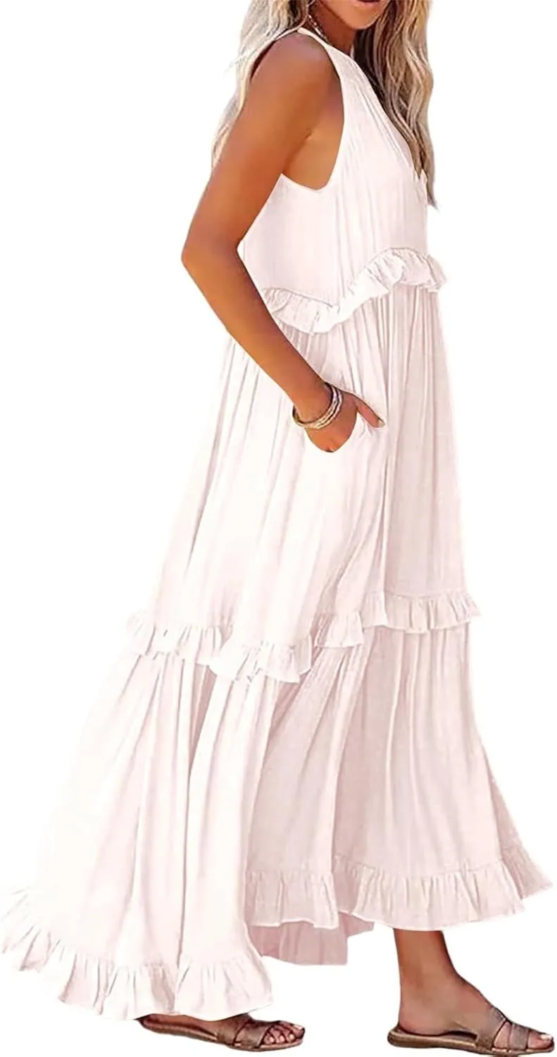Women's Spring Dresses Summer Casual Beach Dress 2024 Loose Swing Flowy Maxi Dresses, S-2XL